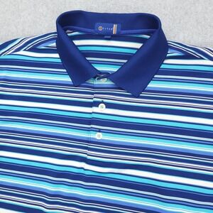Stitch‎ Polo Golf Shirt Men's Size M White Blue Striped Performance Stretch